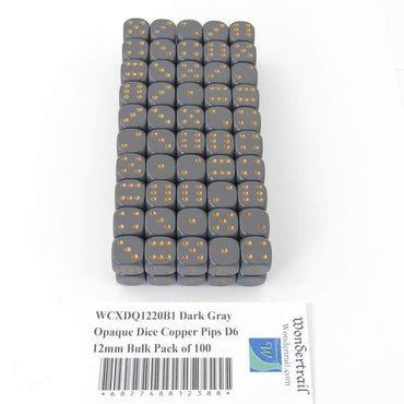 WCXDQ1220B1 Dark Gray Opaque Dice Copper Pips D6 12mm Bulk Pack of 100 (ONLINE ORDER ONLY)