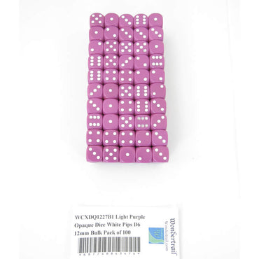 WCXDQ1227B1 Light Purple Opaque Dice White Pips D6 12mm Bulk Pack of 100 (ONLINE ORDER ONLY)