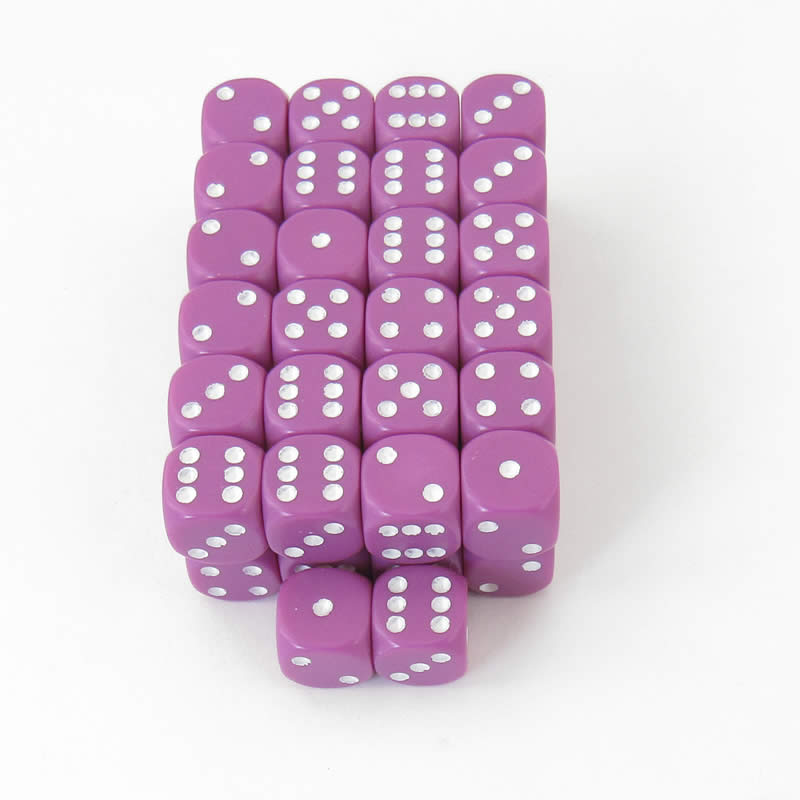 WCXDQ1227E50 Light Purple Opaque Dice White Pips D6 12mm Bulk Pack of 50 (ONLINE ORDER ONLY)