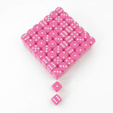 WCXDQ1244B1 Pink Opaque Dice White Pips D6 12mm Bulk Pack of 100 (ONLINE ORDER ONLY)