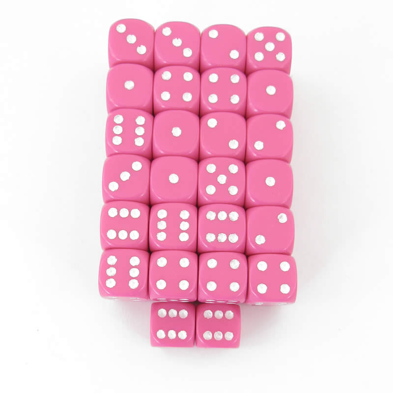 WCXDQ1244E50 Pink Opaque Dice White Pips D6 12mm (1/2in) Bulk Pack of 50 (ONLINE ORDER ONLY)
