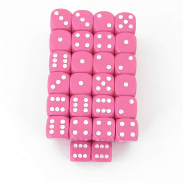 WCXDQ1244E50 Pink Opaque Dice White Pips D6 12mm (1/2in) Bulk Pack of 50 (ONLINE ORDER ONLY)