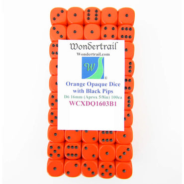 WCXDQ1603B1 Orange Opaque Dice Black Pips D6 16mm Pack Of 100 (ONLINE ORDER ONLY)