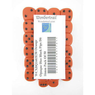 WCXDQ1603E50 Orange Opaque Dice Black Pips D6 16mm Pack Of 50 (ONLINE ORDER ONLY)