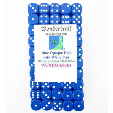 WCXDQ1606B1 Blue Opaque Dice White Pips D6 16mm (5/8in) Pack Of 100 (ONLINE ORDER ONLY)