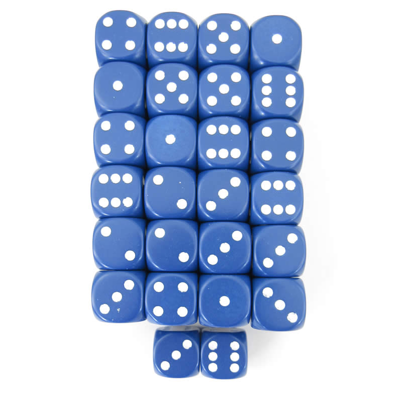 WCXDQ1606E50 Blue Opaque Dice White Pips D6 16mm (5/8in) Pack Of 50 (ONLINE ORDER ONLY)