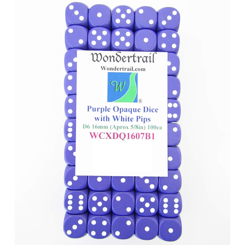 WCXDQ1607B1 Purple Opaque Dice White Pips D6 16mm Pack Of 100 (ONLINE ORDER ONLY)