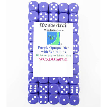 WCXDQ1607B1 Purple Opaque Dice White Pips D6 16mm Pack Of 100 (ONLINE ORDER ONLY)