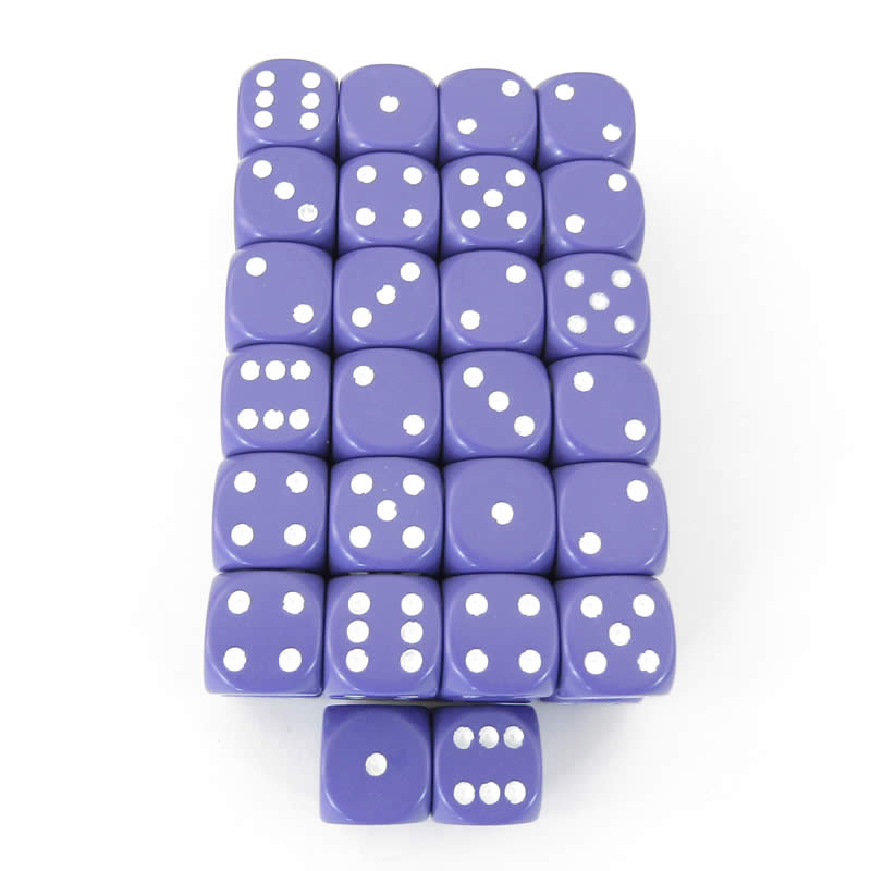 WCXDQ1607E50 Purple Opaque Dice White Pips D6 16mm (5/8in) Pack Of 50 (ONLINE ORDER ONLY)