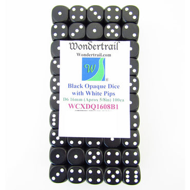 WCXDQ1608B1 Black Opaque Dice White Pips D6 16mm (5/8in) Pack Of 100 (ONLINE ORDER ONLY)
