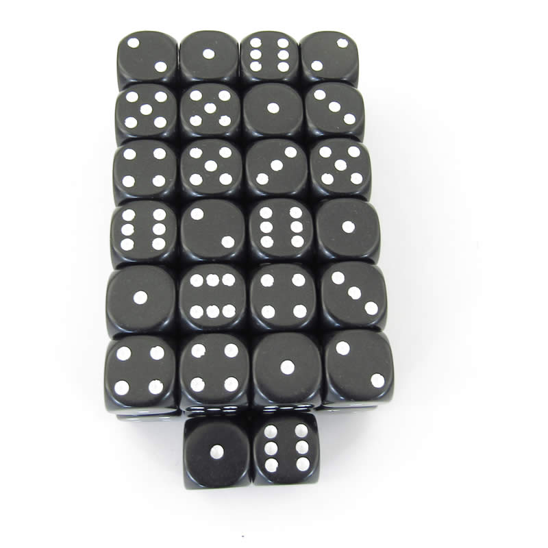 WCXDQ1608E50 Black Opaque Dice White Pips D6 16mm (5/8in) Pack Of 50 (ONLINE ORDER ONLY)