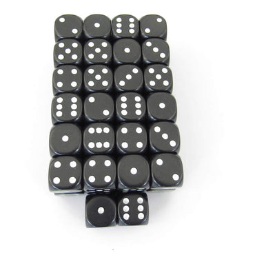 WCXDQ1608E50 Black Opaque Dice White Pips D6 16mm (5/8in) Pack Of 50 (ONLINE ORDER ONLY)