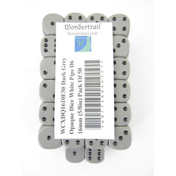 WCXDQ1610E50 Dark Grey Opaque Dice Black Pips D6 16mm Pack Of 50 (ONLINE ORDER ONLY)