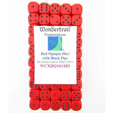 WCXDQ1614B1 Red Opaque Dice Black Pips D6 16mm (5/8in) Pack Of 100 (ONLINE ORDER ONLY)
