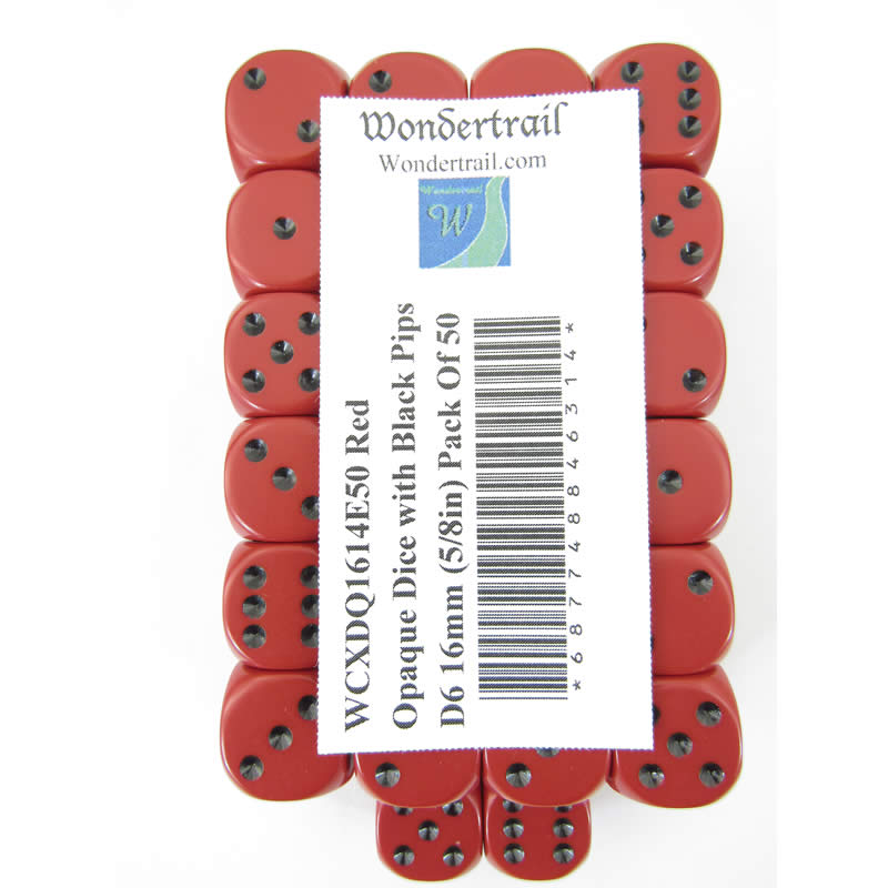 WCXDQ1614E50 Red Opaque Dice Black Pips D6 16mm (5/8in) Pack Of 50 (ONLINE ORDER ONLY)