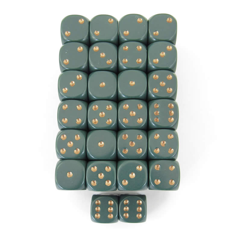 WCXDQ1615E50 Dusty Green Opaque Dice Copper Pips D6 16mm Pack Of 50 (ONLINE ORDER ONLY)