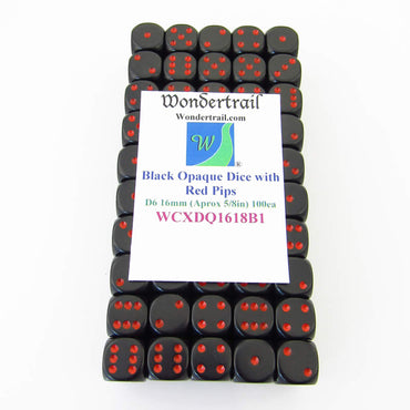 WCXDQ1618B1 Black Opaque Dice Red Pips D6 16mm (5/8in) Pack Of 100 (ONLINE ORDER ONLY)