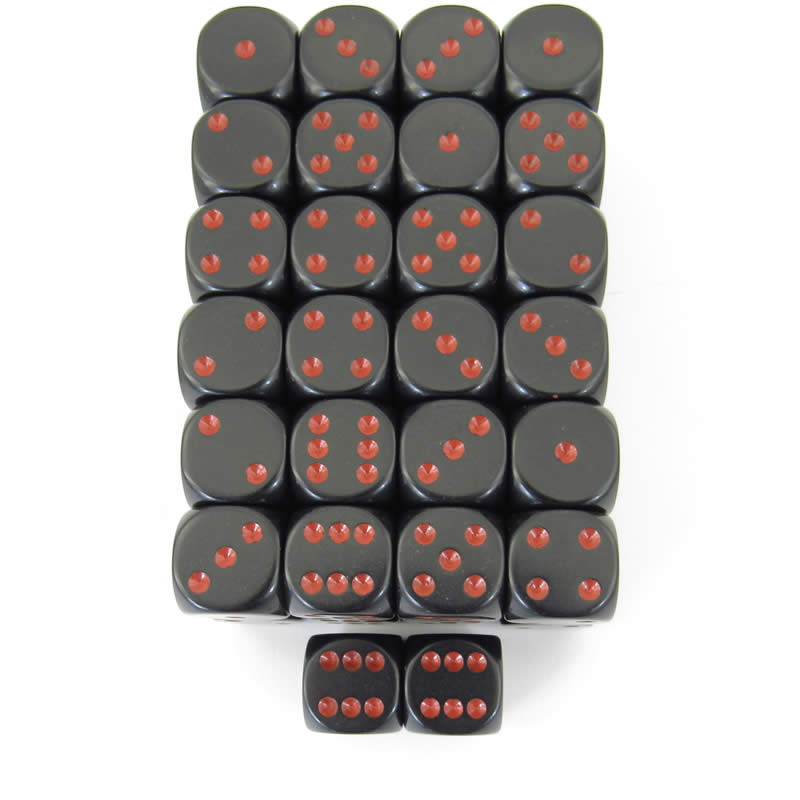 WCXDQ1618E50 Black Opaque Dice Red Pips D6 16mm (5/8in) Pack Of 50 (ONLINE ORDER ONLY)