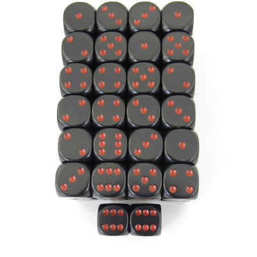 WCXDQ1618E50 Black Opaque Dice Red Pips D6 16mm (5/8in) Pack Of 50 (ONLINE ORDER ONLY)
