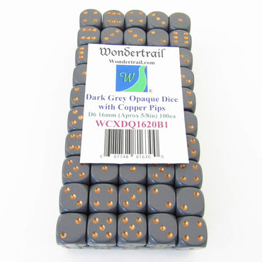 WCXDQ1620B1 Dark Grey Opaque Dice Copper Pips D6 16mm Pack Of 100 (ONLINE ORDER ONLY)