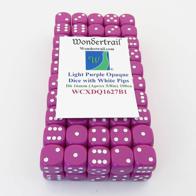 WCXDQ1627B1 Light Purple Opaque Dice White Pips D6 16mm Pack Of 100 (ONLINE ORDER ONLY)