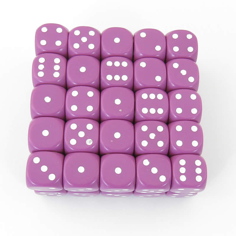 WCXDQ1627E50 Light Purple Opaque Dice White Pips D6 16mm Pack Of 50 (ONLINE ORDER ONLY)
