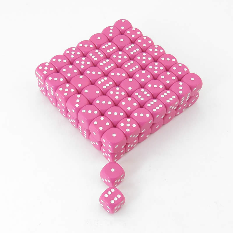 WCXDQ1644B1 Pink Opaque Dice White Pips D6 16mm (5/8in) Pack Of 100 (ONLINE ORDER ONLY)