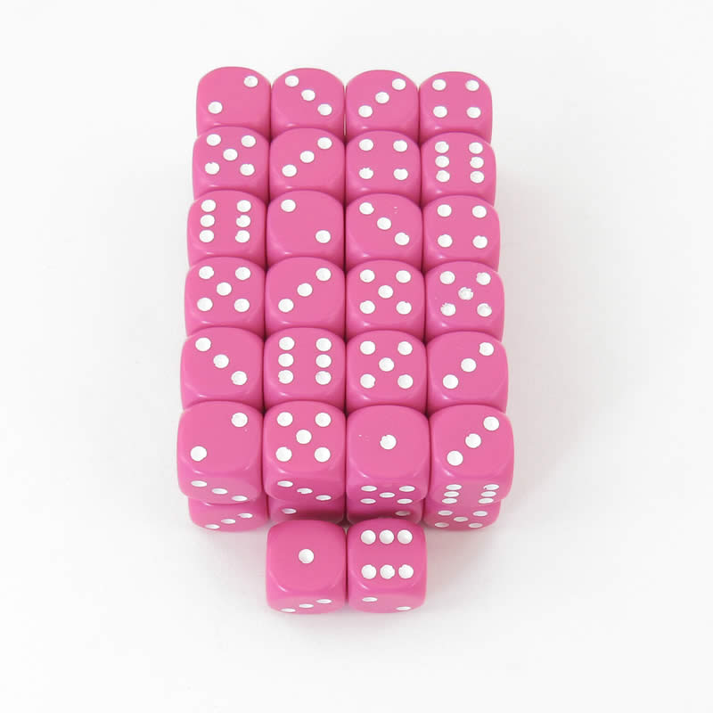 WCXDQ1644E50 Pink Opaque Dice White Pips D6 16mm (5/8in) Pack Of 50 (ONLINE ORDER ONLY)