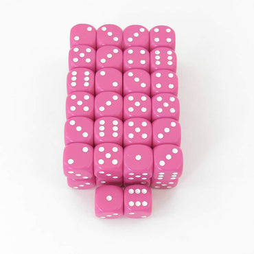 WCXDQ1644E50 Pink Opaque Dice White Pips D6 16mm (5/8in) Pack Of 50 (ONLINE ORDER ONLY)