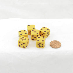 WCXDQST02E6 Yellow Opaque Dice with Black Pips and Star D6 16mm (5/8in) Pack of 6 (ONLINE ORDER ONLY)