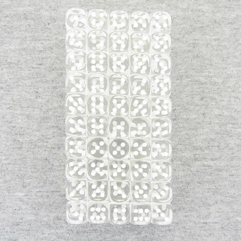 WCXDT1201B1 Clear Translucent Dice White Pips D6 12mm Pack Of 100 (ONLINE ORDER ONLY)