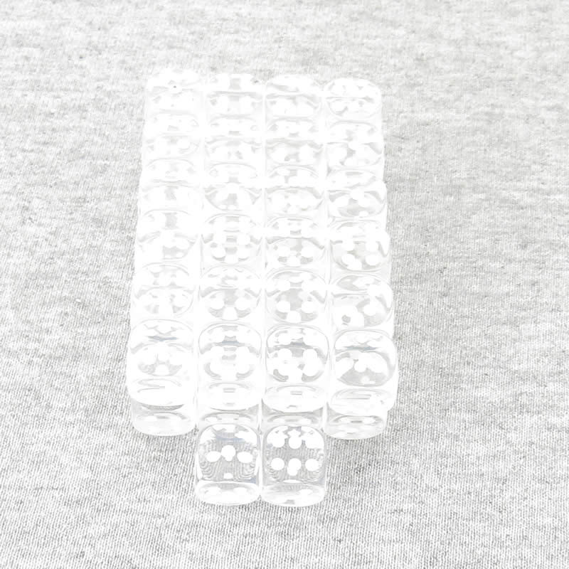 WCXDT1201E50 Clear Translucent Dice White Pips D6 12mm Pack of 50 (ONLINE ORDER ONLY)
