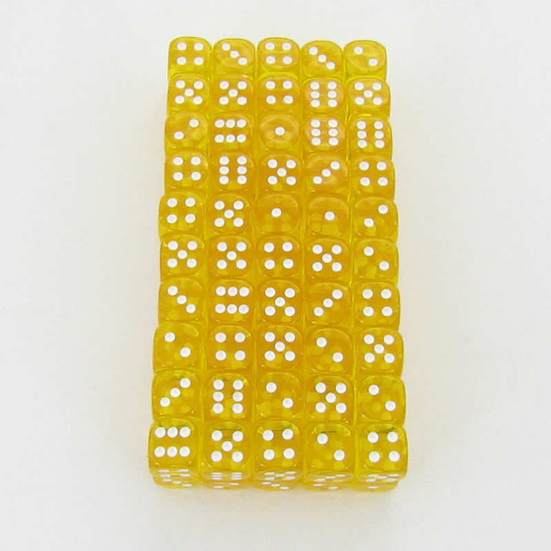 WCXDT1202B1 Yellow Translucent Dice White Pips D6 12mm Pack of 100 (ONLINE ORDER ONLY)