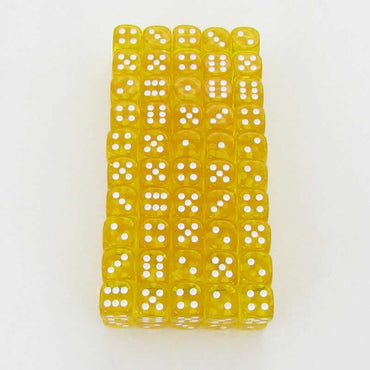 WCXDT1202B1 Yellow Translucent Dice White Pips D6 12mm Pack of 100 (ONLINE ORDER ONLY)