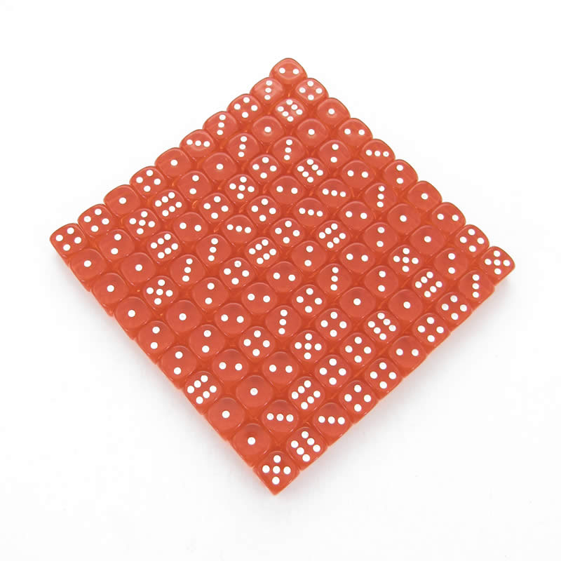 WCXDT1203B1 Orange Translucent Dice White Pips D6 12mm Pack of 100 (ONLINE ORDER ONLY)
