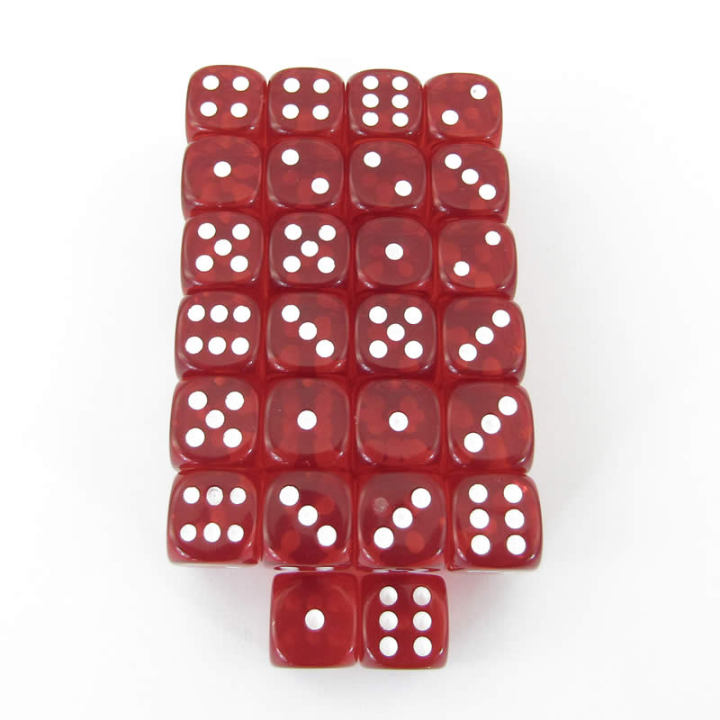 WCXDT1204E50 Red Translucent Dice White Pips D6 12mm Pack Of 50 (ONLINE ORDER ONLY)