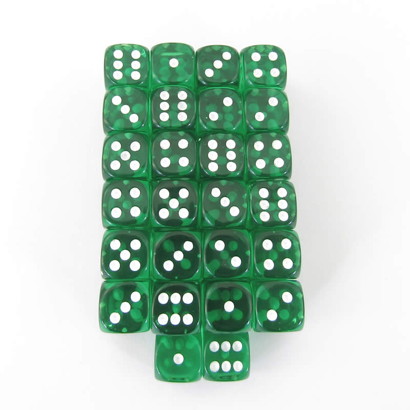 WCXDT1205E50 Green Translucent Dice White Pips D6 12mm Pack Of 50 (ONLINE ORDER ONLY)