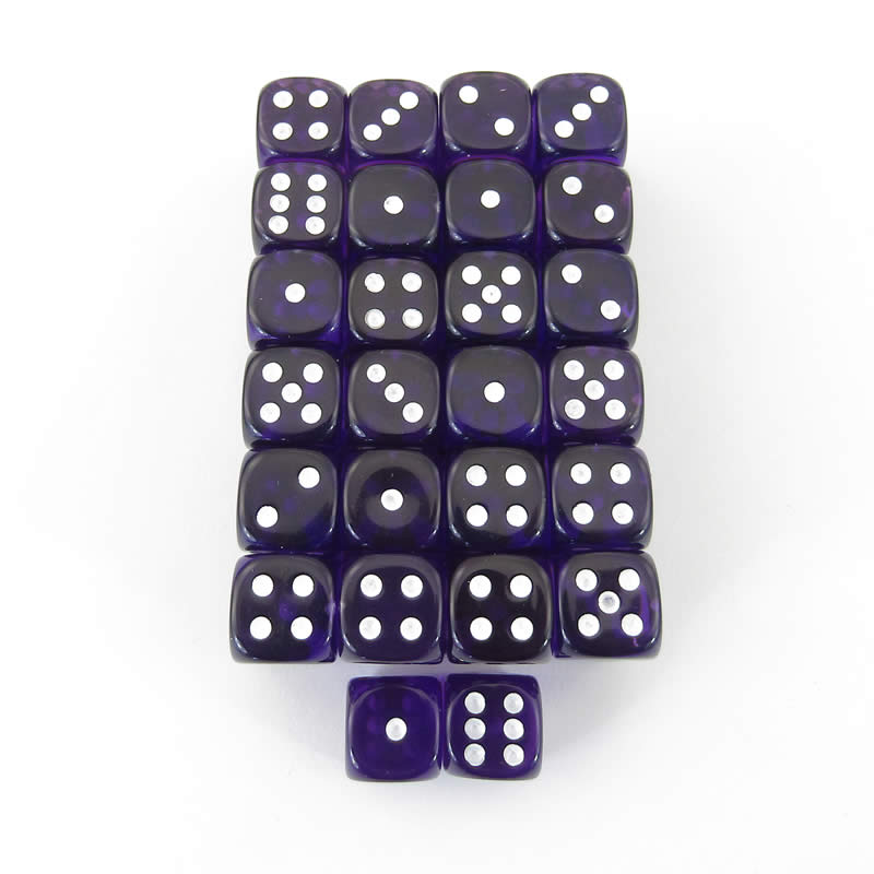 WCXDT1207E50 Purple Translucent Dice White Pips D6 12mm Pack Of 50 (ONLINE ORDER ONLY)