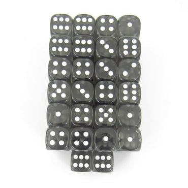 WCXDT1208E50 Smoke Translucent Dice White Pips D6 12mm Pack of 50 (ONLINE ORDER ONLY)