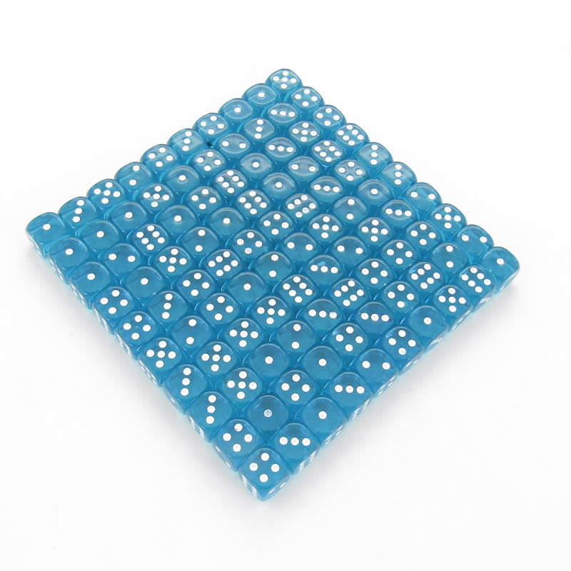 WCXDT1215B1 Teal Translucent Dice White Pips D6 12mm Pack of 100 (ONLINE ORDER ONLY)