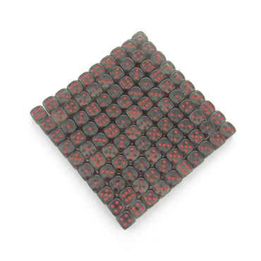 WCXDT1218B1 Smoke Translucent Dice Red Pips D6 12mm Pack of 100 (ONLINE ORDER ONLY)