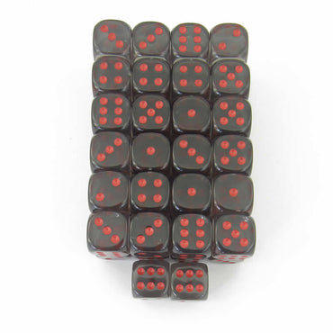 WCXDT1218E50 Smoke Translucent Dice Red Pips D6 12mm Pack of 50 (ONLINE ORDER ONLY)