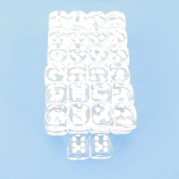 WCXDT1601E50 Clear Translucent Dice White Pips D6 16mm Pack Of 50 (ONLINE ORDER ONLY)