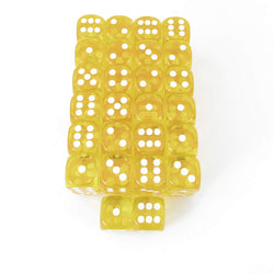 WCXDT1602E50 Yellow Translucent Dice White Pips D6 16mm Pack Of 50 (ONLINE ORDER ONLY)