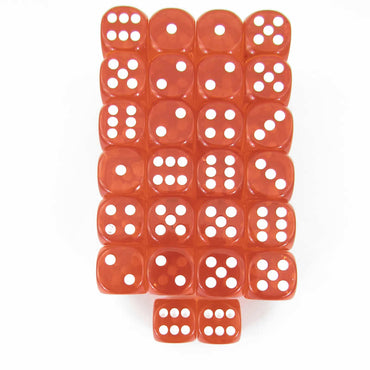 WCXDT1603E50 Orange Translucent Dice White Pips D6 16mm Pack of 50 (ONLINE ORDER ONLY)