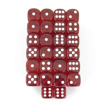 WCXDT1604E50 Red Translucent Dice White Pips D6 16mm Pack of 50 (ONLINE ORDER ONLY)