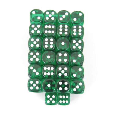 WCXDT1605E50 Green Translucent Dice White Pips D6 16mm Pack of 50 (ONLINE ORDER ONLY)