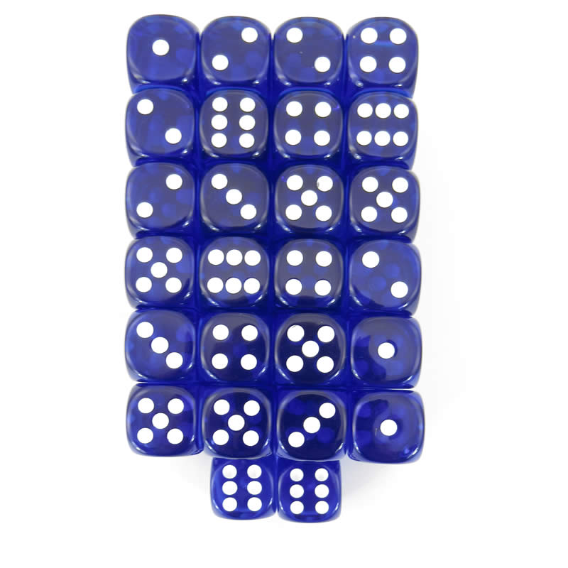 WCXDT1606E50 Blue Translucent Dice White Pips D6 16mm Pack of 50 (ONLINE ORDER ONLY)