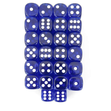 WCXDT1606E50 Blue Translucent Dice White Pips D6 16mm Pack of 50 (ONLINE ORDER ONLY)
