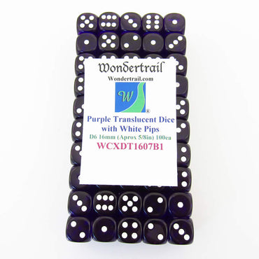 WCXDT1607B1 Purple Translucent Dice White Pips D6 16mm Pack of 100 (ONLINE ORDER ONLY)